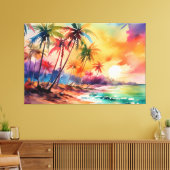 Kleurrijke waterverf zonsondergang Tropische XL ku Canvas Afdruk (Insitu (Woonkamer))