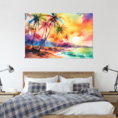 Kleurrijke waterverf zonsondergang Tropische XL ku Canvas Afdruk (Insitu (Slaapkamer))