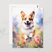 Kleurrijke waterverfaansluiting van een Corgi Briefkaart (Voorkant / Achterkant)