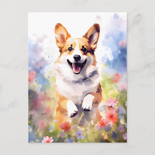 Kleurrijke waterverfaansluiting van een Corgi Briefkaart (Voorkant)