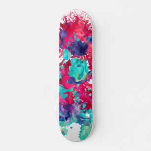 Kleurrijke waterverfspatten persoonlijk skateboard