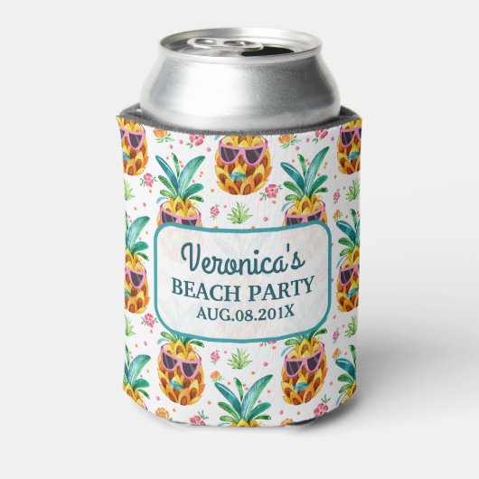 Kleurrijke Waterverven Ananas Paarse zonnebril Blikjeskoeler (Blikje Achterkant)