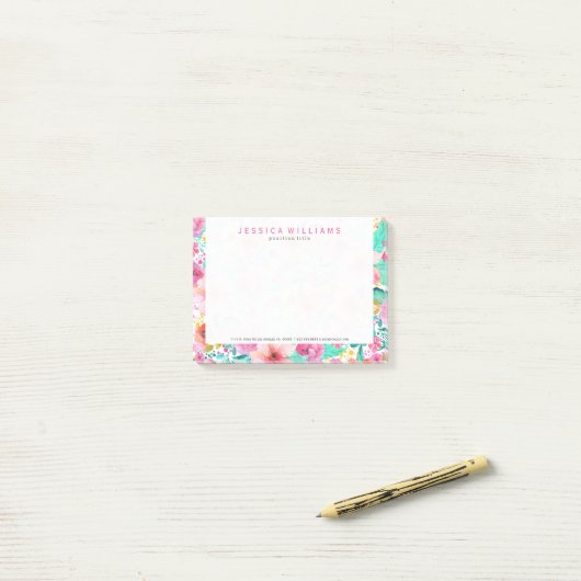 Kleurrijke Waterverven Bloemen Collage Post-it® Notes (Op bureau)