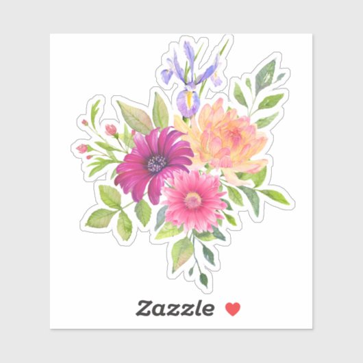 Kleurrijke Waterverven Bloemen Rustiek Boeket Sticker (Vel)