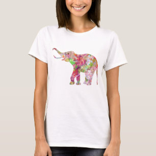 Kleurrijke Waterverven Bloemenolifant T-shirt