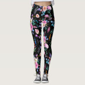 Kleurrijke Waterverven bloemenpatroon Leggings (Voorkant)