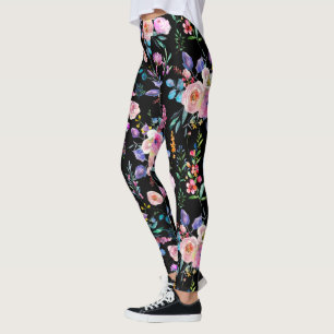 Kleurrijke Waterverven bloemenpatroon Leggings
