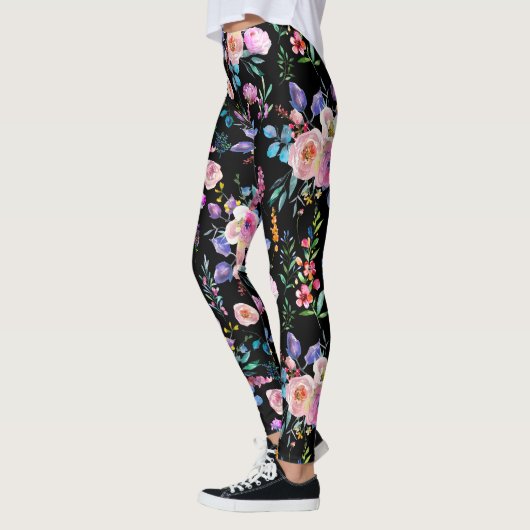 Kleurrijke Waterverven bloemenpatroon Leggings (Links)