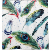Kleurrijke Waterverven Boho Feathers Illustratie Douchegordijn (Voorkant)