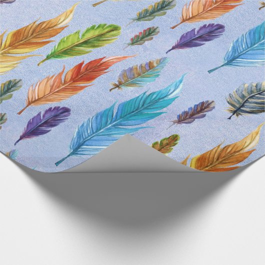 Kleurrijke Waterverven Boho Feathers Pattern Cadeaupapier (Hoek)