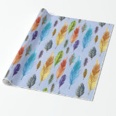 Kleurrijke Waterverven Boho Feathers Pattern Cadeaupapier (Uitgerold)