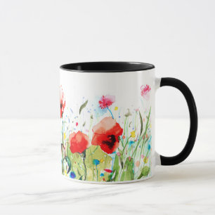 Kleurrijke Waterverven Flowers & Red Poppies Mok