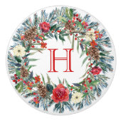 Kleurrijke waterverven Kerstkrans Keramische Knop (Voorkant)