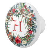 Kleurrijke waterverven Kerstkrans Keramische Knop (Rechts)