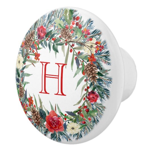 Kleurrijke waterverven Kerstkrans Keramische Knop (Rechts)
