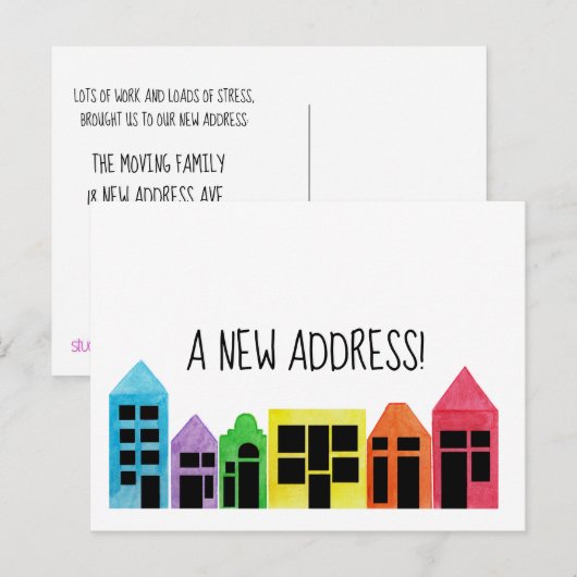 Kleurrijke waterverven Nieuwe adreskaart Aankondigingskaart (Voorkant / Achterkant)