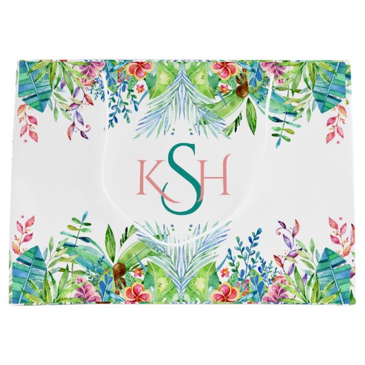 Kleurrijke Waterverven Tropische bloemen en luiers Groot Cadeauzakje (Voorkant)