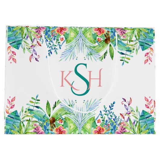 Kleurrijke Waterverven Tropische bloemen en luiers Groot Cadeauzakje (Achterkant)