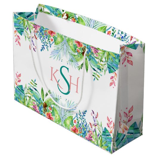 Kleurrijke Waterverven Tropische bloemen en luiers Groot Cadeauzakje (Achterkant Gekanteld)