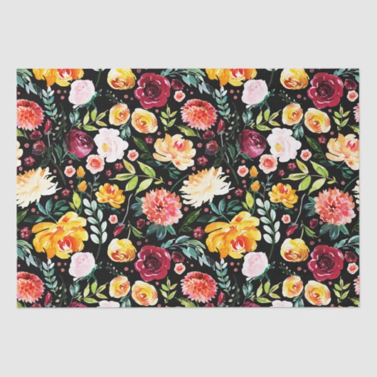 Kleurrijke waterverven tuinbloespatroon tissuepapier (Voorkant)