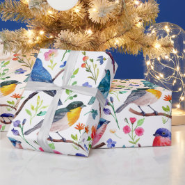 Kleurrijke waterverven vogels en bloemenpatroon cadeaupapier