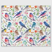 Kleurrijke waterverven vogels en bloemenpatroon cadeaupapier (Vlak)