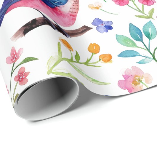 Kleurrijke waterverven vogels en bloemenpatroon cadeaupapier (Rol Hoek)