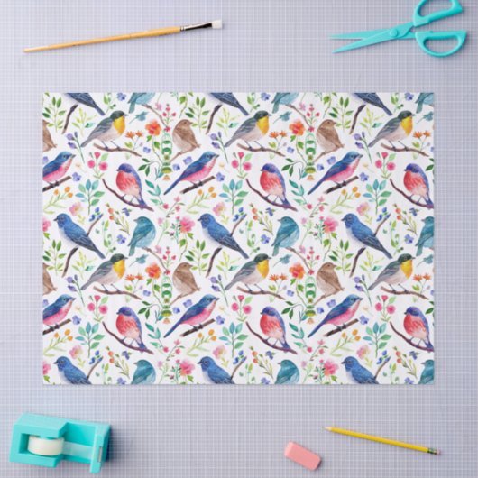 Kleurrijke waterverven vogels en bloemenpatroon tissuepapier (Craft)