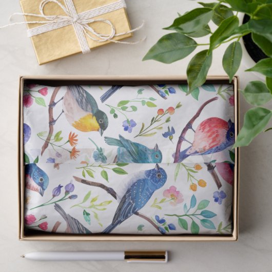 Kleurrijke waterverven vogels en bloemenpatroon tissuepapier (Geschenk)