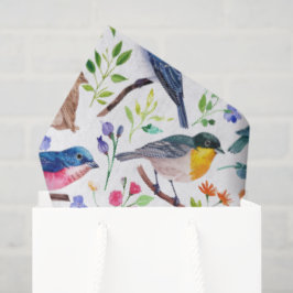 Kleurrijke waterverven vogels en bloemenpatroon tissuepapier