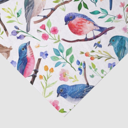 Kleurrijke waterverven vogels en bloemenpatroon tissuepapier (Detail)