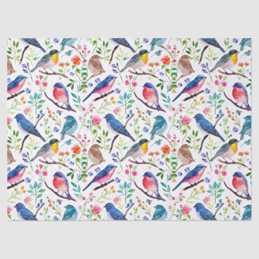 Kleurrijke waterverven vogels en bloemenpatroon tissuepapier (Voorkant)