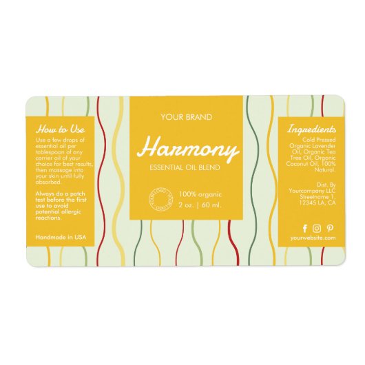 Kleurrijke Wave Lines Cosmetische Dropper Flessene Etiket (Voorkant)