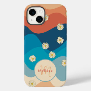 Kleurrijke Waves & Daisies Patroon Monogram Case-Mate iPhone 14 Hoesje