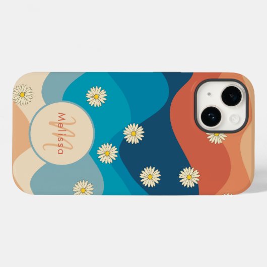 Kleurrijke Waves & Daisies Patroon Monogram Case-Mate iPhone Case (Achterkant (horizontaal))