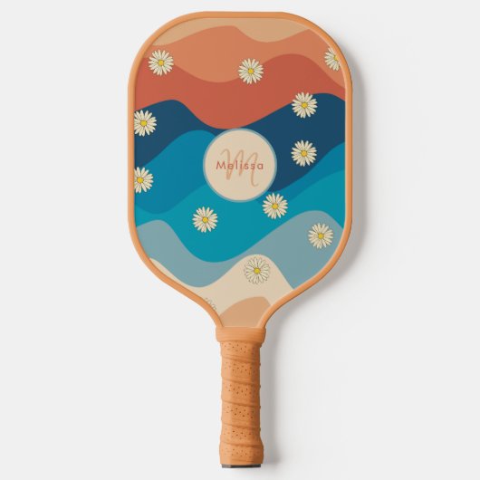 Kleurrijke Waves & Daisies Patroon Monogram Pickleball Paddle (Voorkant)