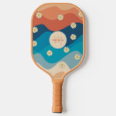 Kleurrijke Waves & Daisies Patroon Monogram Pickleball Paddle (Achterkant)