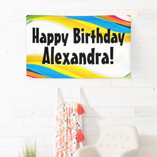 Kleurrijke Waves Gepersonaliseerde Verjaardagsfees Spandoek (Insitu)