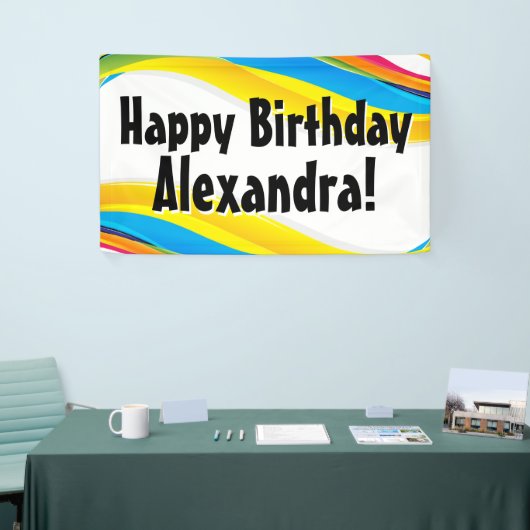 Kleurrijke Waves Gepersonaliseerde Verjaardagsfees Spandoek (Beurs)