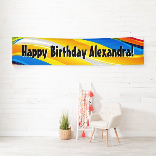 Kleurrijke Waves Gepersonaliseerde Verjaardagsfees Spandoek (Insitu)