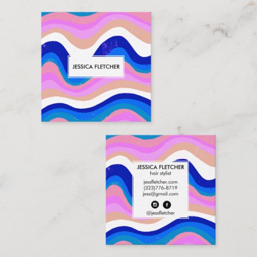 Kleurrijke Wavy Stripes Minimale Koel Vierkante Visitekaartje (Voorkant / Achterkant)