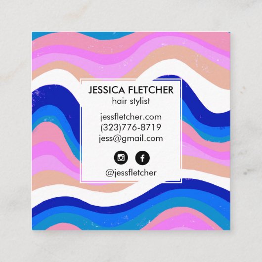 Kleurrijke Wavy Stripes Minimale Koel Vierkante Visitekaartje (Achterkant)
