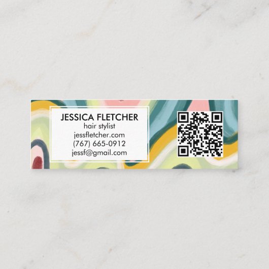 Kleurrijke Wavy Stripes Minimalistisch Kool QR-cod Mini Visitekaartje (Achterkant)