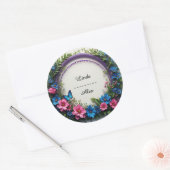 Kleurrijke Wedding Bloemen Krans met Vlinders Ronde Sticker (Envelop)