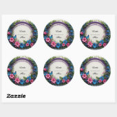 Kleurrijke Wedding Bloemen Krans met Vlinders Ronde Sticker (Vel)