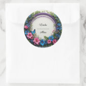 Kleurrijke Wedding Bloemen Krans met Vlinders Ronde Sticker (Tas)