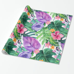 Kleurrijke weelderige tropische bloemen en bladere cadeaupapier