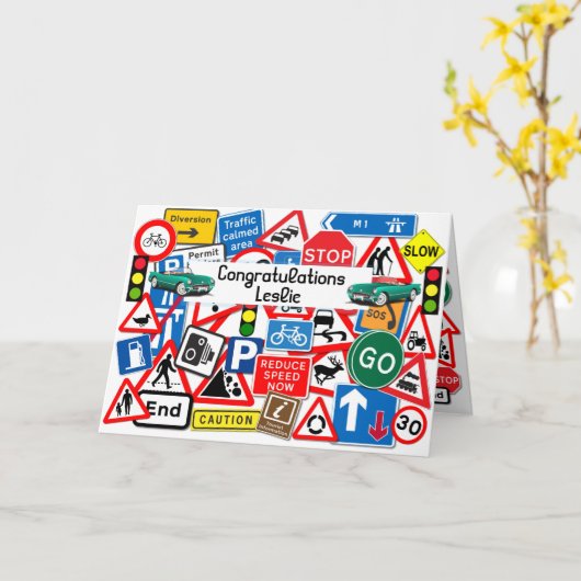 Kleurrijke Wegborden Gespassed Rijexamen Gefelicit Kaart (Gele Bloem)