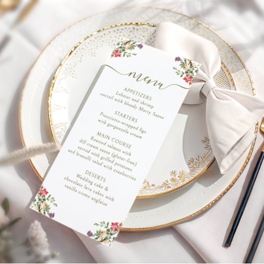 Kleurrijke Weide Bloem Rustieke Trouw Menu Kaart