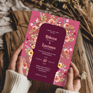 Kleurrijke weide bloemen bruiloft kaart